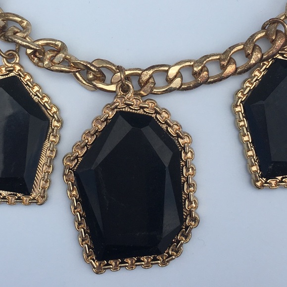 Geometric Gold/Onyx Statement Necklace - Picture 3 of 4